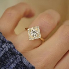 Art Deco Style Round Cut Lab Created Diamond 14k Yellow Gold FN Anniversary Ring