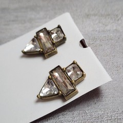 Vintage Silpada Crystal Clear Brass Stud Pierced Earrings