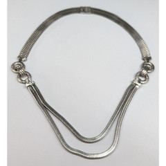 Antique Art Deco Slinky Snake Chain Silver Tone Multi Strand 19″ Necklace