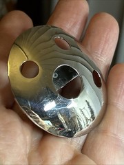 46. Vintage PELLINI Silver tone Dome Disk Open Work Clip on Earrings 45mm, 19.5g