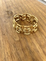 Crown Trifari Goldtone Textured Link Bracelet Mid Century Modern Style 7.5”
