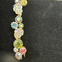 Vintage Weiss GoldTone Blue/Pink /Green and Leaf Aurora Borealis Bracelet
