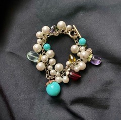 Carolee Acrylic Turquoise Lucite Art Glass Bead Gold tone Necklace and Bracelet
