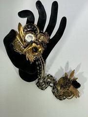 Vintage 1980s Maximal Art Assemblage Double Chain Brooch Pin Resin RARE Signed