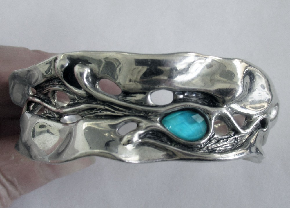 BIG HAGIT GORALI ISRAEL STERLING CUFF BRACELET, 6 1/2 INCHES WEARABLE, 42 GRAMS