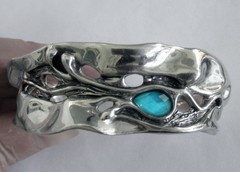 BIG HAGIT GORALI ISRAEL STERLING CUFF BRACELET, 6 1/2 INCHES WEARABLE, 42 GRAMS