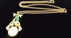 TRIFARI 32in RARE 1998 LTD ED. MOP ENAMEL RUBY CAB PISCES ZODIAC FISH NECKLACE