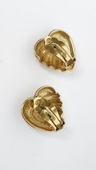 Vintage Erwin Pearl Gold-Tone Sculpted Ribbed Heart Design Clip-On Earrings