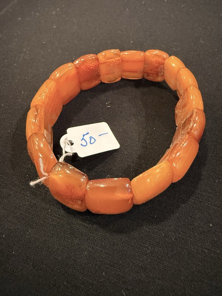 Vintage Natural Amber Bracelet Large Polished Honey Cognac Beads Stretch 26G