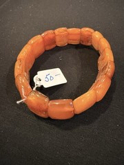 Vintage Natural Amber Bracelet Large Polished Honey Cognac Beads Stretch 26G