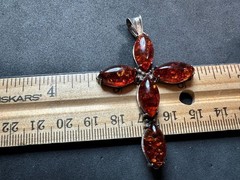 7.73g Vintage Sterling Silver 925 Orange Cross Pendant Marquise Shape M