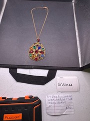 Art Deco Fruit Salad Color Czech Art Glass Filigree Pendant/Necklace