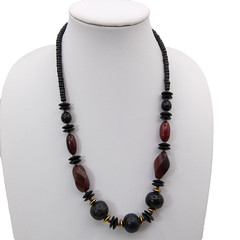 Vintage Mid-Century Modern Necklace Black Red Bead Maximalist Boho 25″