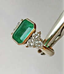 Art Deco Green Emerald Lab Created Diamond Wedding 14K Yellow Gold Finish Ring