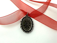 Victorian Double Sided Star Flower Locket English Puffed Sterling, c.1886