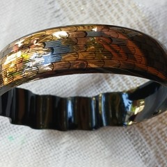 LAURANA BLACK SILVER GOLD ENAMEL BANGL BRACELET Vintage