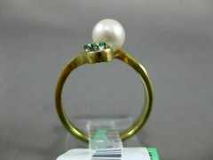 ESTATE .05CT AAA EMERALD & SOUTH SEA PEARL 14KT YELLOW GOLD 3D ANNIVERSARY RING