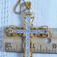 Ross Simons Necklace 18K Gold over Sterling Silver Cross Pendant 925 CZ Jewelry
