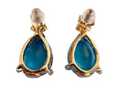 Vintage Faceted Blue Glass Pear Cut 14k HGE Earrings BC-LIND Pierced