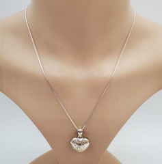 VTG 925 Heart Locket Necklace 18in Sterling Silver 6g Floral Etch Polished READ