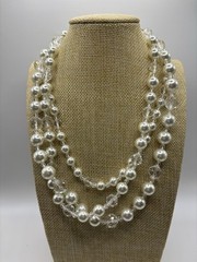 Vintage KJL Kenneth Jay Lane 3 Strand Faux Pearl Faceted Crystal Necklace 19″