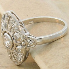 Vintage Art Deco Lab Created Diamond Filigree Engagement 925 Silver Gift Ring
