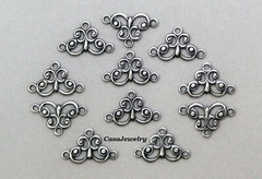 #1444 ANTIQUED STERLING SILVER PLATED 3-RING OPEN FILIGREE CONNECTOR – 12 Pc Lot