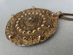 Yves Saint Laurent Vintage Medallion necklace Aztec Style Gilt *YSL Mark* Rare!