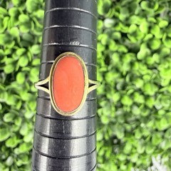 Vintage Antique? Natural Coral Cabochon 800 Silver Gold Tone Ring Size 6.75-7ish