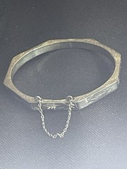 Vintage Sterling Octagon Bracelet IBB Signed Etched Safety Chain