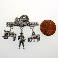 Sterling Silver FARM PIN Tractor FARMER Cow PIG Brown County Silver BARN Brooch