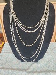 Vtg Art Deco Paper Clip Necklace 3 Strand Long Silver Layered Necklace Beauty