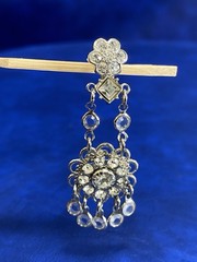 Vtg Silvertone Rhinestone Chandelier Flower Dangle Drop Clip On Estate Earrings