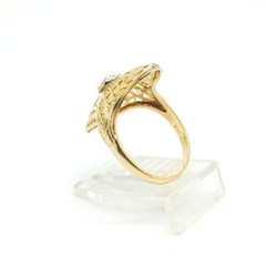 Art Deco 14K Two Tone Gold .05Ct Natural Diamond Ring Size 6