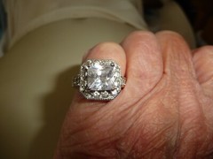 SILVER TONE BAND w SQUARE SHAPE FAUX DIAMONDS RHINESTONES Sz 6 #1/3A