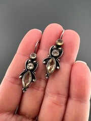 Vintage Earrings Sterling Silver 925 Citrine Anglesite Gemstone French Wire Hook