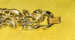 Lisner Gold Tone Bracelet w/ Beige Enamel Links, Pink Rhinestone Clusters