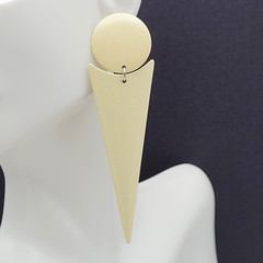 Minimalist Geometric Long Drop Dangle Metal and Cream Enamel Vtg 1980s Earrings