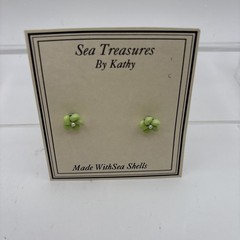 Vtg~Real Seashell Pierced Earrings~Purple, Green, Teal~Set of 3