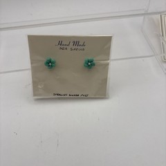 Vtg~Real Seashell Pierced Earrings~Purple, Green, Teal~Set of 3