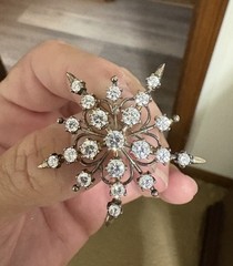 JC Sterling Silver Vintage CZ Snowflake Pendant / Brooch