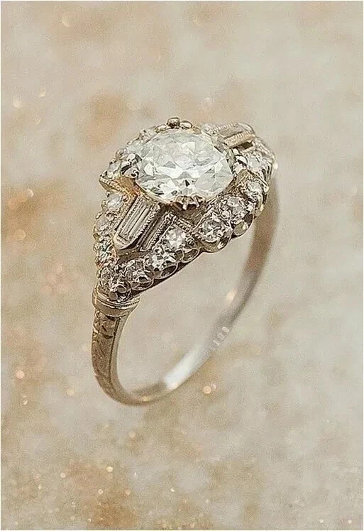 2.30Ct Art Deco Style Lab Created Diamond Wedding 14K White Gold Finish Ring