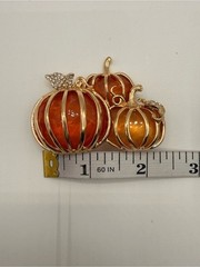 Napier Gold Tone Pumpkin Harvest Brooch Pin Amber Orange Rhinestone Fall Autumn