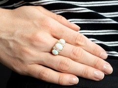Antique 4.20Ct White Opal and 0.80Ct Diamond 18k Yellow Gold Ring Circa 1880