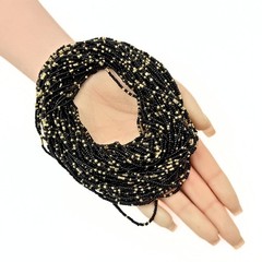 Vintage Retro Black Gold Glass Seed Beads 25 Strands Torsade Necklace