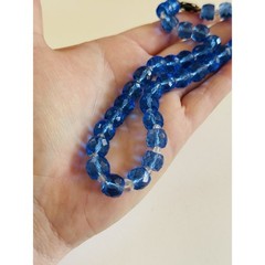 Vtg Czech blue choker Necklace Clear Blue Glass Carved Beaded Art Deco 16″