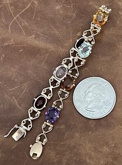 Vintage C.1950s 14Kt Rose Gold Natural Oval Multi-Gemstones Link Bracelet 7.5”in