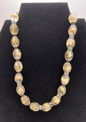 Vintage Beaded Choker Necklace Clear Tan Beads Rhinestones Glamorous Jewelry