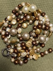 VINTAGE ESTATE 3 STRAND CHAMPAGNE BROWN GENUINE PEARL 6 BEAD NECKLACE STERLING