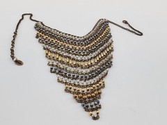 ZAR Vintage Cascading Layered Gold and Silver Tone Beads Mesh Statement Necklace